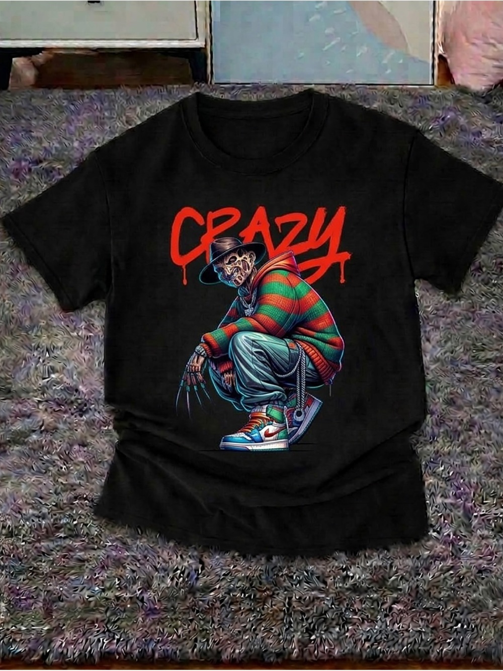 Crazy Freddy Krueger Streetwear Shirt, Horror Hip-Hop Graphic Tee Unisex